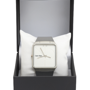 calvin klein silver square dial stainless steel watch