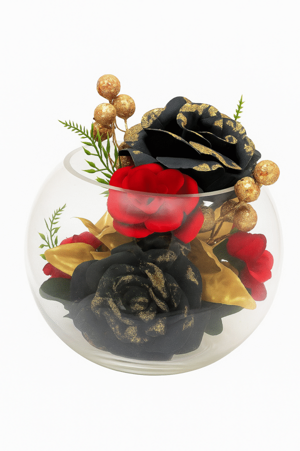 elegant floral arrangement in glass bowl
