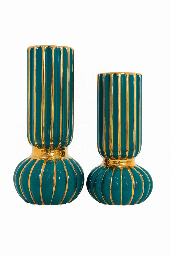 luxury teal & gold ceramic vase set